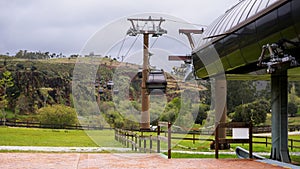 Cable car above the animal park, photo of the entry point of the green cable car. photo