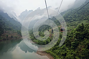 Cable car above Heaven-Linking Avenue in Tianmen
