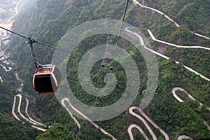 Cable car above Heaven-Linking Avenue in Tianmen mountain, China