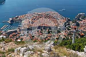 Cable Car Ascending Hill With Dubrovnik City in Background, Croatia