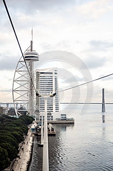 Cable car called Telecabine in Lisbon, the capital city of Portugal