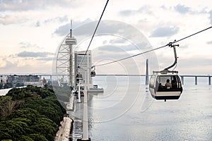 Cable car called Telecabine in Lisbon, the capital city of Portugal