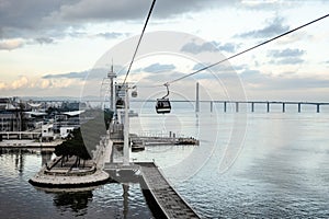 Cable car called Telecabine in Lisbon, the capital city of Portugal