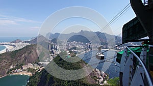 Cable car climbing Sugar Loaf mountain in Rio de Janeiro Brazil