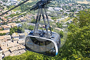 The Cable car that connects the historic center of the City of San Marino to Borgo Maggiore, Republic of San Marino, Europe