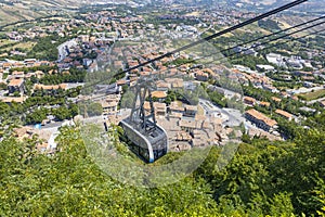 The Cable car that connects the historic center of the City of San Marino to Borgo Maggiore, Republic of San Marino, Europe