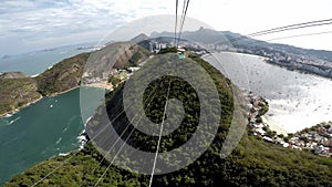 Cable car descending from Sugar Loaf mountain in Rio de Janeiro Brazil