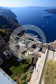 Cable car from Fira to old port. Santorini, Cyclades islands. Greece