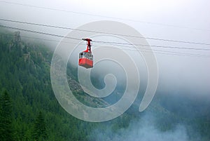 Cable car through fog