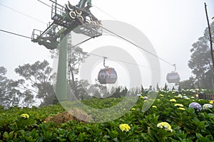 Cable car in the fog.Beautiful nature trail .da nang,vietnam