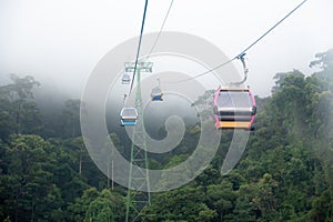 Cable car in the fog.Beautiful nature trail .da nang,vietnam