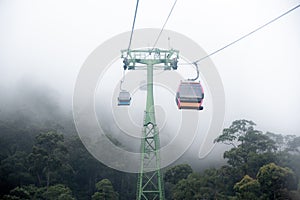 Cable car in the fog.Beautiful nature trail .da nang,vietnam