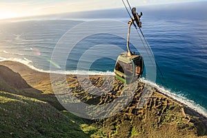 Cable car going down along the cliffs, Achadas da Cruz, Madeira