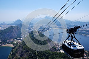 Cable car going to the Sugar Loaf in Rio de janeiro Brazil