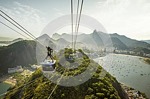 Cable car going to Sugarloaf mountain in Rio de Janeiro