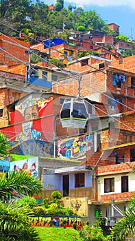 Cable car and grafitti in the slums of medellin, colombia