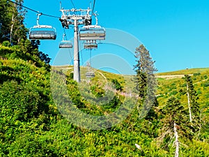 Cable car high in the mountains on a sunny day