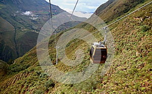 Cable Car on Its Way Back from Kuelap Fortress Archaeological Site in Amazonas Region of Northern Peru