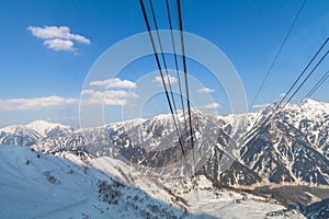 Cable car line going to Tateyama Kurobe Alpine Route on the snow