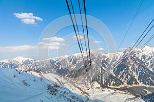 Cable car line going to Tateyama Kurobe Alpine Route on the snow