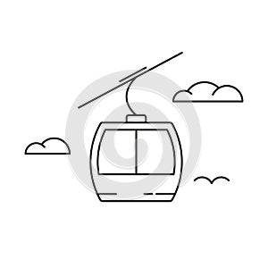 Cable car line icon. Black simple illustration of aerial lift with clouds