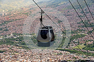 Cable car in medellin with city in the background