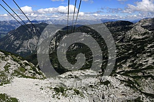 Cable car, the mountain scenery around Bergstation Krippenstein, Salzkammergut, Salzburg, Austria