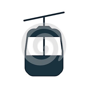 Cable Car for Mountain Ski Silhouette Icon. Gondola, Funicular, Cableway, Lift Glyph Pictogram. Cablecar Symbol. Ropeway