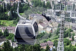 Cable car on the mountain slope cable cars running up and down