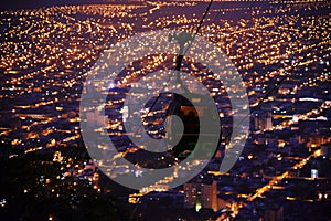 Cable car night view, Overlooking of salta city, argentina