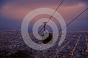 Cable car night view, Overlooking of salta city, argentina