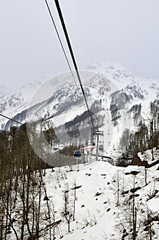 Cable Car railway in ski resort Sochi, Roza Khutor