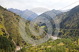 Cable car at the rink Medeo in Alma-Ata.Ropeway .