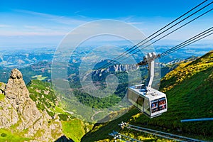 Cable car on the ropes, going to Mount Kasprowy Wierch, Poland.