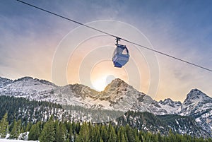 Cable car route over the Alps mountains