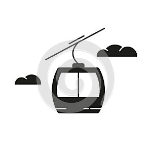 Cable car silhouette icon. Black simple illustration of aerial lift with clouds