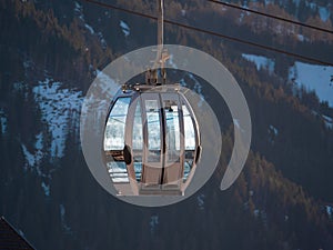 Cable Car Ski Lift in the Italian Mountain Alps in Summer Day