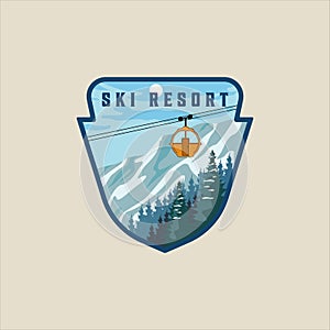 cable car ski resort emblem logo vector illustration template graphic design. gondola transportation at snow mountain in winter