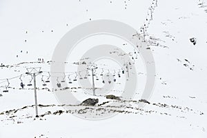 The cable car with ski tourist at Skalnate Pleso mountain, Slovakia Hight Tatras