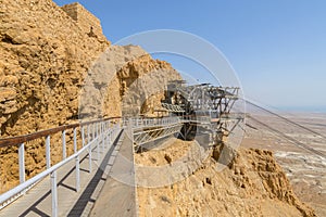 Cable Car station, Masada fortress in Judaean Desert in Israel.