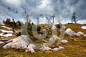 Cable car with stormy sky