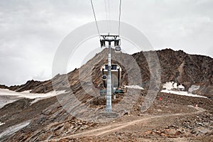 Cable Car in Swiss Alps over beautiful mountain landscape, Switzerland in Europe, beautiful ice and rock landscape