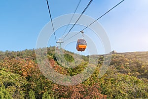 Cable car taking visitors up to the Mutianyu section of the Great Wall of China located in Huairou Country northeast of Central B photo