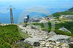 Cable car in the Tatra Mountains to the Lomnicki Peak. Beautiful mountain landscape in Slovakia.