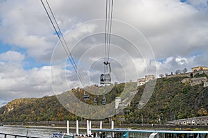 The cable car to the Ehrenbreitstein castle. This castle is located just where river Rhein and Mosel meet in Koblenz