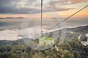 Cable car to famous tourist attraction - European city at the top of the Ba Na Hills, Vietnam