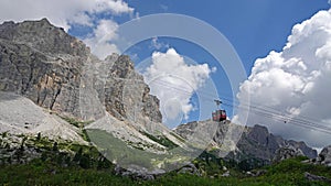 Cable car to Piccolo Lagazuoi at Passo di Falzarego, Dolomites, Italy