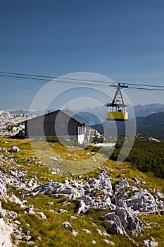 Cable car on top of the Krippenstein. Alps in Austria.