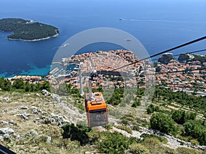 Cable car at the top of Mt. Srd in Dubrovnik, Croatia