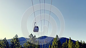 Cable car and tourist route and mountain climbing in California USA. Gondolas in Lake Tahoe, California